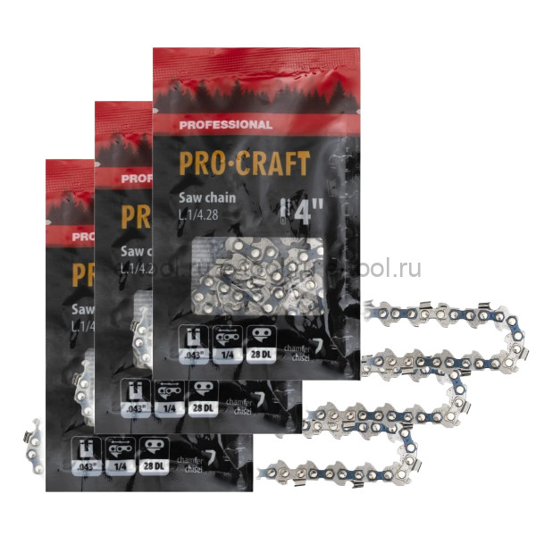 Цепи пильные ProСraft L.1/4.28 (на шину 4", комплект 3 шт.)