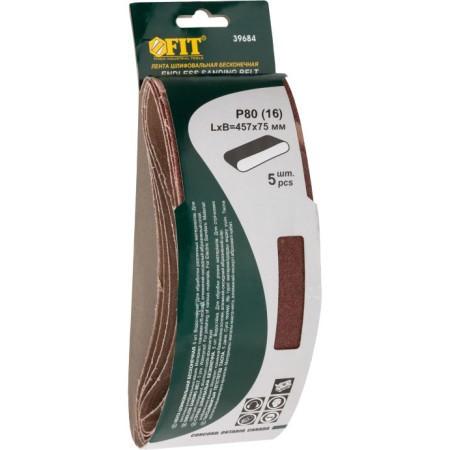 FIT 39684 Лента шлифовальная 457х75 мм P80 5 шт.