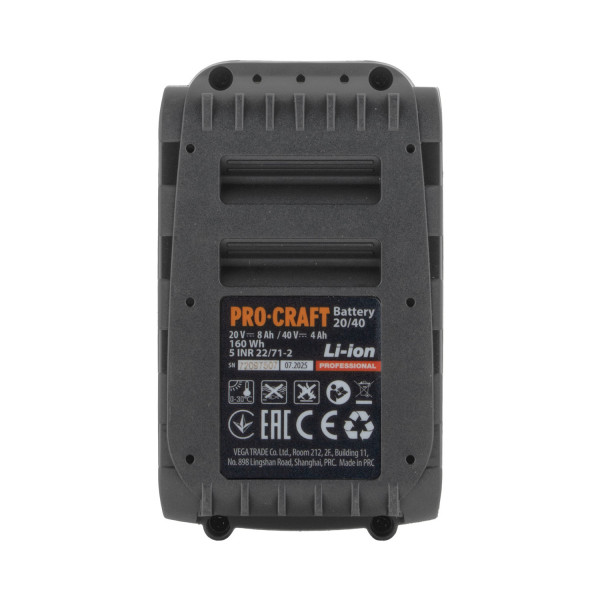 Аккумуляторная батарея ProCraft BAT20/40 (Li-Ion, 20/40 В, 8/4 А/ч) 
