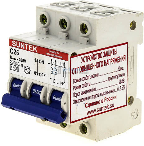 SUNTEK-C УЗОН 25А Устройство защиты от отгорания нуля и перенапряжений